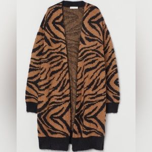 H&M Jacquard-knit Cardigan Brown Zebra Print